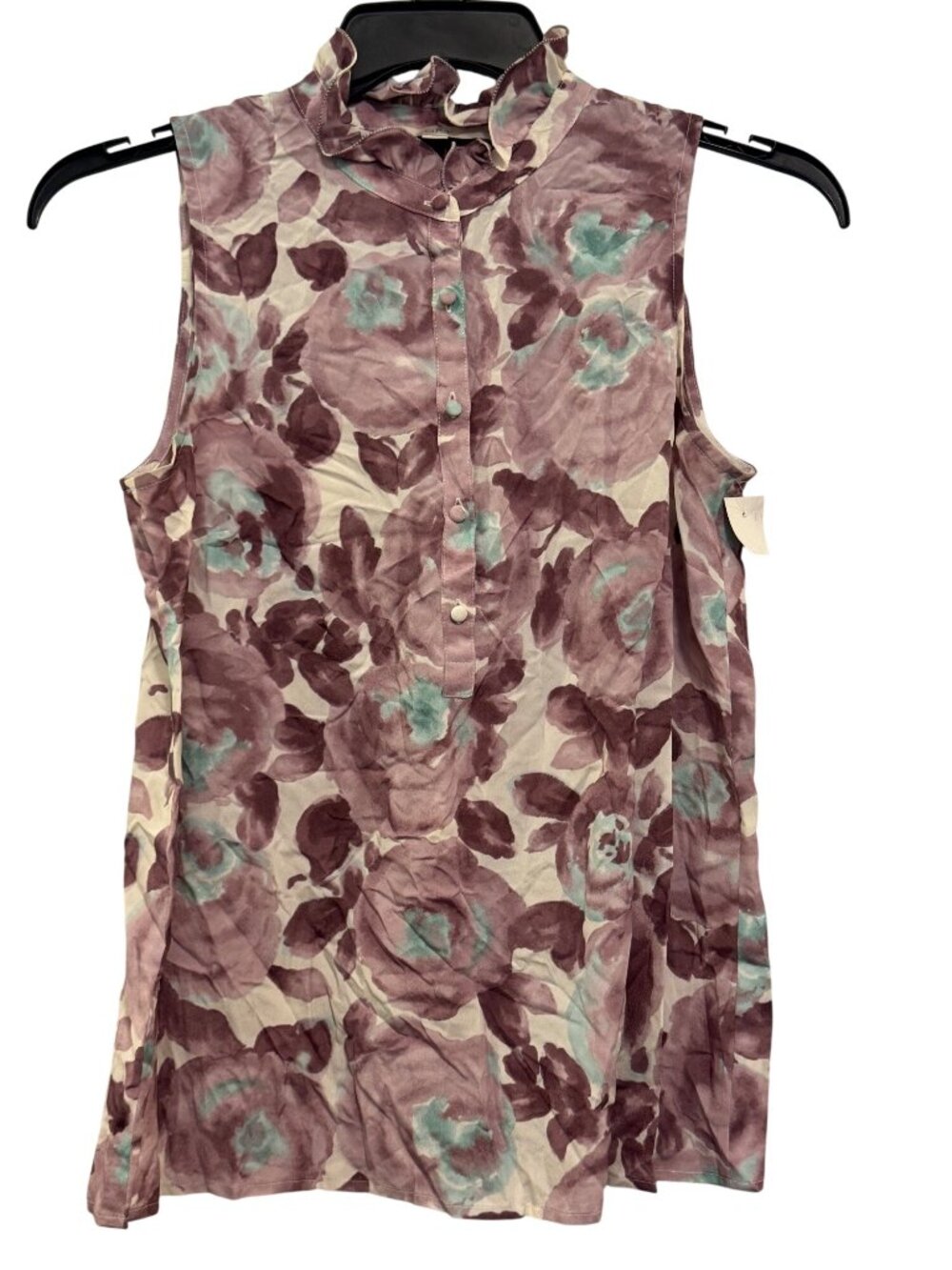 Ann Taylor Loft Sleeveless Floral Print Blouse With Ruffle Collar Medium